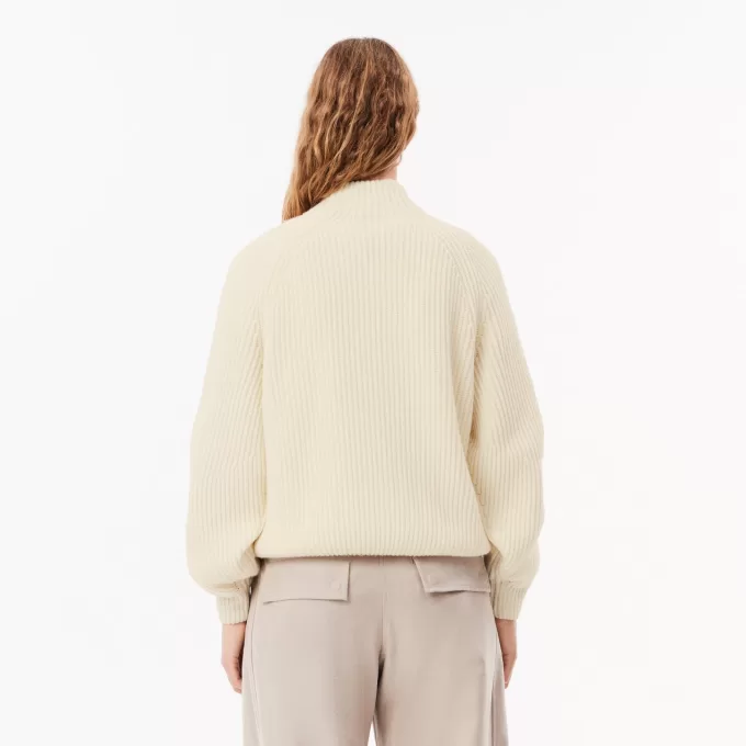 Zip Neck Pearl Rib Wool Sweater