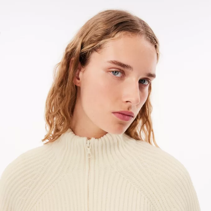 Zip Neck Pearl Rib Wool Sweater