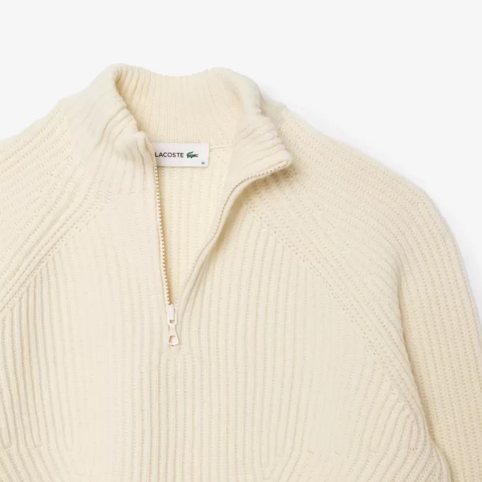 Zip Neck Pearl Rib Wool Sweater